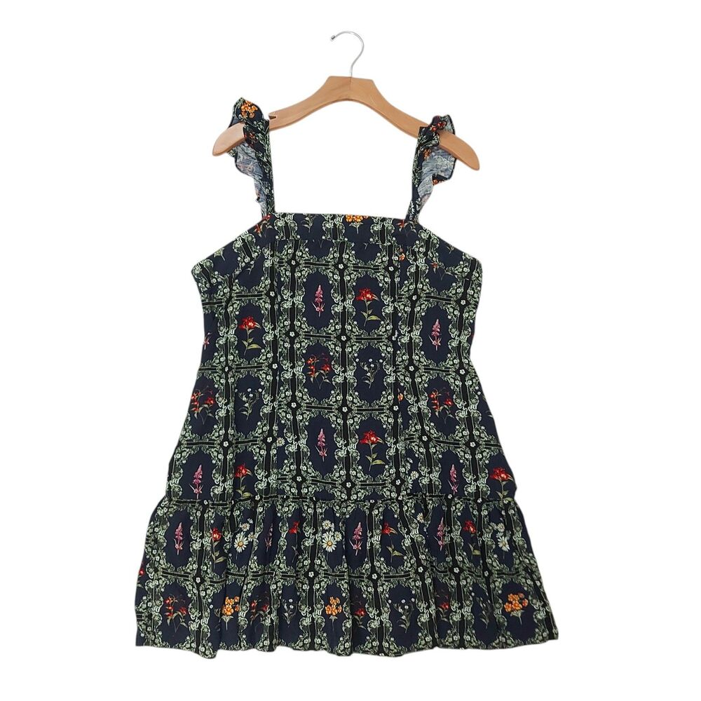 Agua Bendita Mini Dress Womens XL Navy Floral Rayon Tiered Y2K Bohemian Preppy